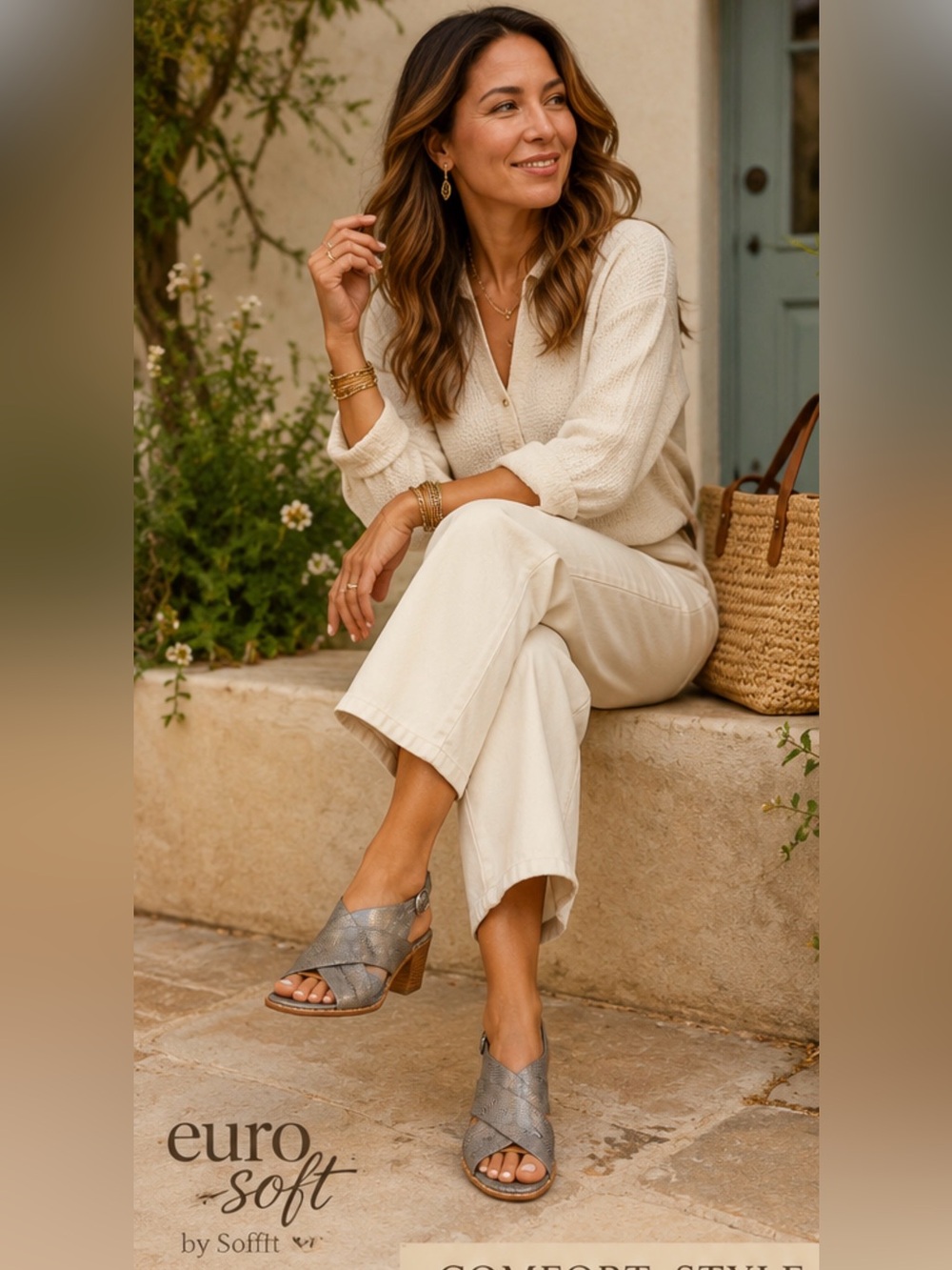 Sofft Gray Cross‑Strap Leather Sandals